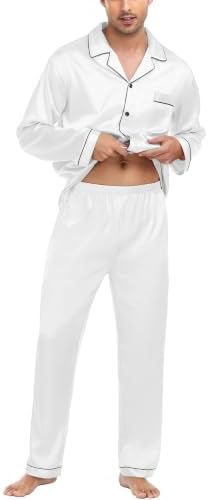 SWOMOG Mens Silk Satin Pajamas Set Long Sleeve Sleepwear Button-Down Pj Two-piece Loungewear with Long Pants S-XXL - Image 3