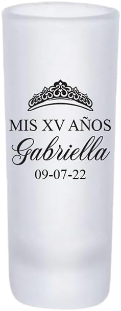Quinceanera Tall Frosted Shot Glasses, Coming of Age, 15th Birthday Favors, Mis XV, Quince, 2oz Tall Frosted Shot Glasses, Mis XV Anos, Quinceanera Favors