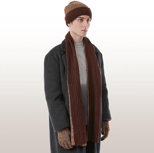 Winter Beanie Hats Long Neck Scarf for Men and Touchscreen Gloves 3PCS Set - Image 6