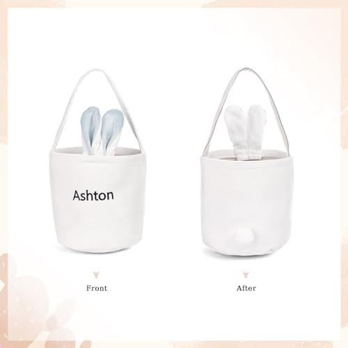 Personalized Bunny Ears Bucket Bag with Custom Name Photo-Easter Bag with Handle-Soft Egg Basket for Kids -Customized Easter Basket-Great for Carrying Gift Easter Eggs (Blue-r) - Image 3