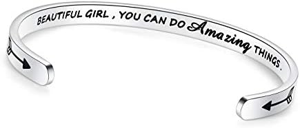 TONY & SANDY Inspirational Bracelets for Women Teen Girls Personalized Gifts for Daughter Granddaughter Mom Sister Friends Stainless Steel Engraved Cuff Birthday Easter Christmas by TONYSANDY