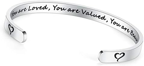 TONY & SANDY Inspirational Bracelets for Women Teen Girls Personalized Gifts for Daughter Granddaughter Mom Sister Friends Stainless Steel Engraved Cuff Birthday Easter Christmas by TONYSANDY