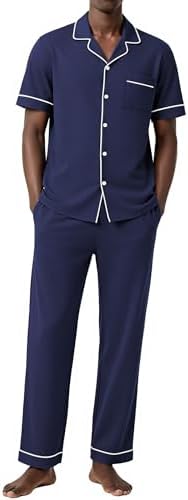 Ekouaer Men's Cotton Pajama Set Short Sleeve Button Down Sleepwear Pjs by EKOUAER