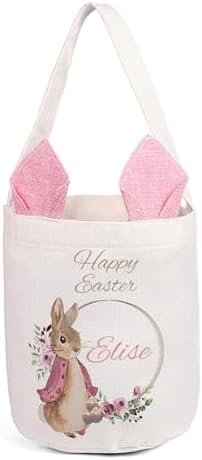 Personalized Bunny Ears Bucket Bag with Custom Name Photo-Easter Bag with Handle-Soft Egg Basket -Customized Easter Basket-Great for Carrying Gift Easter Eggs (Styles 3) by Dreamgem