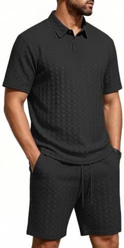 Men's 2 Pieces Outfits Casual Polo Shirt and Shorts Set Collar Athletic Jogging Summer Tracksuit - Image 2