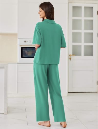 Ekouaer Women Pajamas Set Button Down Sleepwear Short Sleeve Pjs Long Pants - Image 2