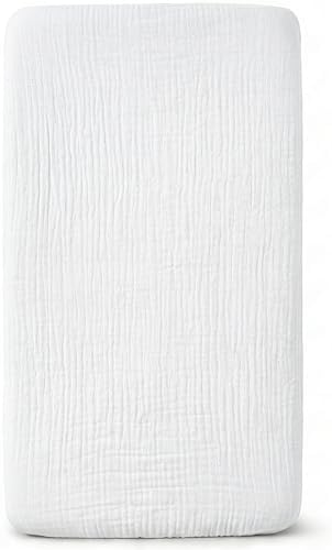 Muslin Bassinet Sheet Compatible with Mika Micky & Baby Delight Bedside Sleeper - 100% Cotton Rectangular Mattress Pad Cover (35"x20"), Breathable & Soft, Boho (1 Pack White) by ProGoleem