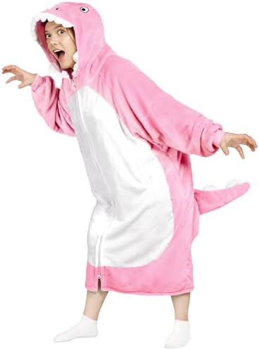 Waitu Dinosaur Wearable Blanket Hoodie Funny Halloween Costumes Gifts for Women Men Boys Girls, Zipper Hoodie Blanket Sweatshirt Cozy Unisex Flannel Dinosaur Costume Cute Gifts (Adult, Bright Pink) by Waitu