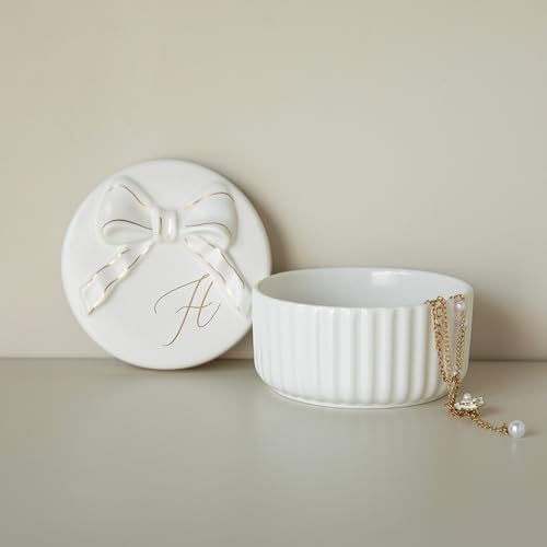 COLLECTIVE HOME Ceramic Jewelry Box with Bow, Nightstand Vanity Decor(H) by COLLECTIVEHOME