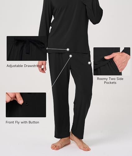 BAMBOO COOL Men's Pajama Set Long Sleeve PJs with Pants & Pockets - Image 4