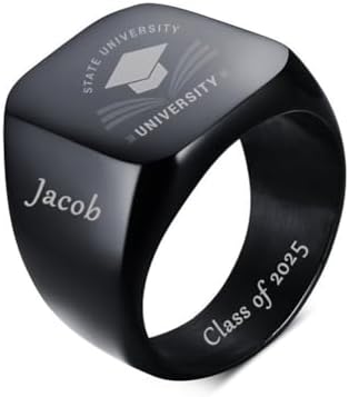 LiFashion Personalized Class Ring for Men's high School,University,Academy of 2024,Custom School Logo Name Engraved Graduation Gift for Men,Senior Junior Graduation Ceremony Ring Signet Band for Him by LiFashion