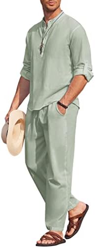 COOFANDY Men’s 2 Piece Cotton Linen Set Casual Beach Outfits Long Sleeve by COOFANDY
