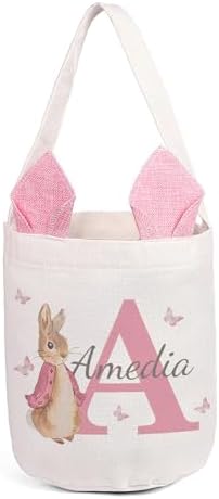 Personalized Bunny Ears Bucket Bag with Custom Name Photo-Easter Bag with Handle-Soft Egg Basket -Customized Easter Basket-Great for Carrying Gift Easter Eggs (Styles 1) by Dreamgem