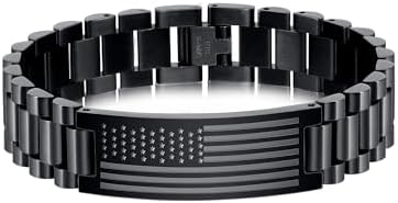 P. BLAKE American Flag Bible Verse Bracelet for Men, Stainless Steel Engraved Scripture Bracelet Christian Religious Christmas Birthday Jewelry Gifts by PBLAKE