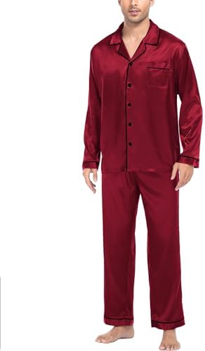SWOMOG Mens Silk Satin Pajamas Set Long Sleeve Sleepwear Button-Down Pj Two-piece Loungewear with Long Pants S-XXL - Image 5