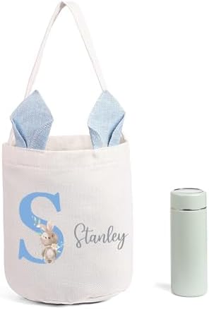 Personalized Bunny Ears Bucket Bag with Custom Name Photo-Easter Bag with Handle-Soft Egg Basket for Kids -Customized Easter Basket-Great for Carrying Gift Easter Eggs (Blue) - Image 7