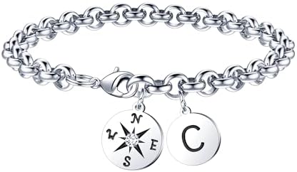 2026 Graduation Gift for Her - Compass Graduation Bracelet Class of 2026 Initial Charm Bracelet Inspirational Masters Degree Preschool High School College Graduation Gift for Her by JIAOGE