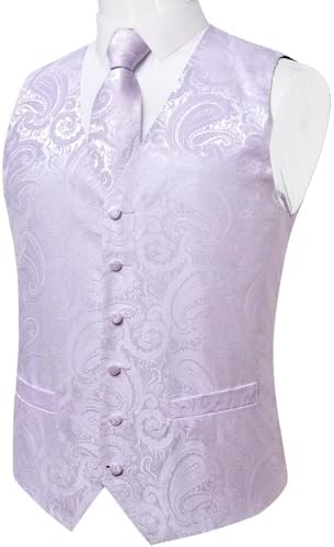 DiBanGu Mens Vest and Tie Set Formal Paisley Waistcoat and Necktie Pocket Square Cufflinks Silk Suit Vest for Tuxedo Wedding - Image 2