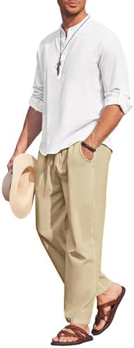 COOFANDY Men’s 2 Piece Cotton Linen Set Casual Beach Outfits Long Sleeve by COOFANDY