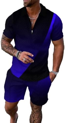 BIRW Men‘s Track Suits 2 Piece Summer Short Sets Outfits Fashion Polo Shirt Casual Short Sleeve and Shorts set by BIRW