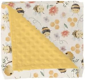Pastel Bee Floral Baby Blanket for Girl Boy Vintage Bees Honeycomb Flowers Soft Mink Dotted Backing Double Layer Swaddle Receiving Blanket for Toddler Nursery Summer Spring Garden Bed Blanket 30x40 by GrowhappyGrowhealthy