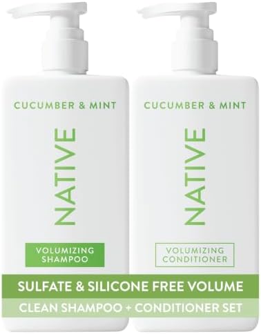 Native Shampoo and Conditioner Contain Naturally Derived Ingredients | All Hair Type Color & Treated From Fine to Dry Damaged, Sulfate & Dye Free - Cucumber & Mint, 16.5 fl oz each (2 pack) by Native