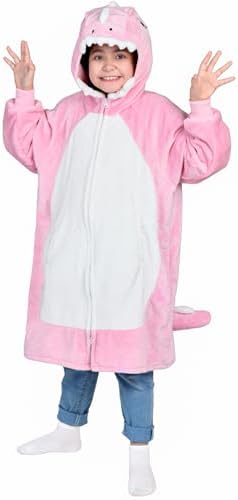 Waitu Dinosaur Wearable Blanket Hoodie Funny Halloween Costumes Gifts for Women Men Boys Girls, Zipper Hoodie Blanket Sweatshirt Cozy Unisex Flannel Dinosaur Costume Cute Gifts (Kids, Bright Pink) by Waitu