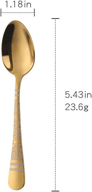 Gold Unique Pattern Design Coffee Espresso Spoons Mini, Mingcheng Stainless Steel Small Teaspoons Silverware Set of 6, BISDARUN 5.5 Inches Food Spoons for Demitasse Dessert Tea