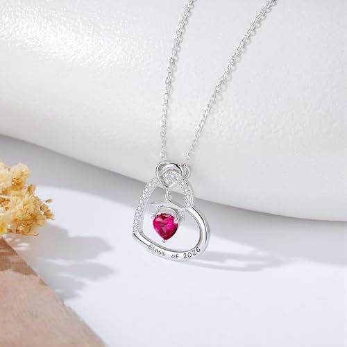 Turandoss 2026 Graduation Gifts - S925 Sterling Silver Heart Pendant Birthstone Graduation Cap Necklace Class of 2026 College High School Masters Degree Inspirational Gifts for Women - Image 5