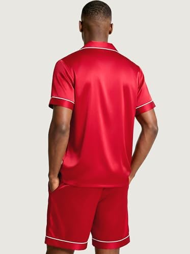 Ekouaer Mens Silk Satin Pajamas Set Short Sleeve Button Up Lounge Pjs Set - Image 6