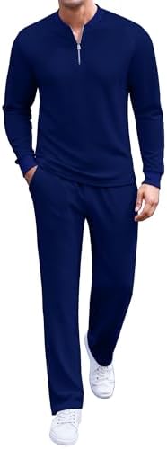 COOFANDY Men's 2 Piece Tracksuit Set Polo Athletic Sweatsuit Quarter Zip Jogging Long Sleeve Casual Sports Outfits by COOFANDY