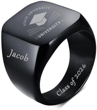 LiFashion Personalized Class Ring for Men's high School,University,Academy of 2024,Custom School Logo Name Engraved Graduation Gift for Men,Senior Junior Graduation Ceremony Ring Signet Band for Him by LiFashion