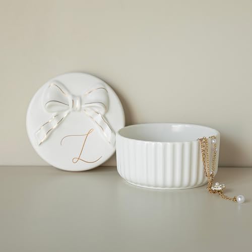 COLLECTIVE HOME Ceramic Jewelry Box with Bow, Nightstand Vanity Decor(L) by COLLECTIVEHOME