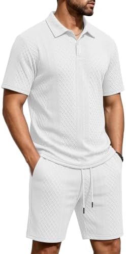 Men's 2 Pieces Outfits Casual Polo Shirt and Shorts Set Collar Athletic Jogging Summer Tracksuit - Image 2