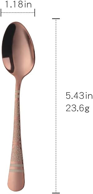 Rose Gold Unique Pattern Design Coffee Espresso Spoons Mini, Mingcheng Stainless Steel Small Teaspoons Silverware Set of 6, BISDARUN 5.5 Inches Food Spoons for Demitasse Dessert Tea