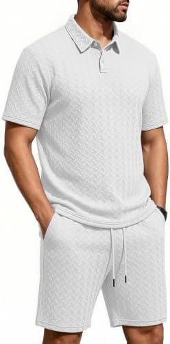Men's 2 Pieces Outfits Casual Polo Shirt and Shorts Set Collar Athletic Jogging Summer Tracksuit - Image 2
