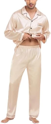 SWOMOG Mens Silk Satin Pajamas Set Long Sleeve Sleepwear Button-Down Pj Two-piece Loungewear with Long Pants S-XXL - Image 3