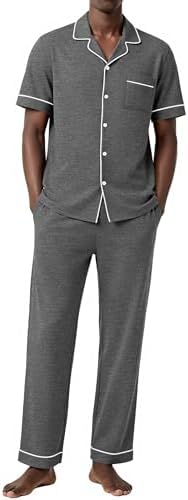 Ekouaer Men's Cotton Pajama Set Short Sleeve Button Down Sleepwear Pjs by EKOUAER