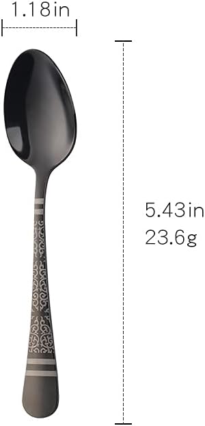 Black Unique Pattern Design Coffee Espresso Spoons Mini, Mingcheng Stainless Steel Small Teaspoons Silverware Set of 12, BISDARUN 5.5 Inches Food Spoons for Demitasse Dessert Tea