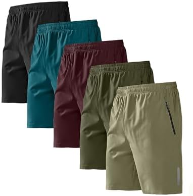 BUYJYA 5 Pack Men's Athletic Gym Shorts Set Workout Basketball Running Elastic Waist with Zipper Pocket Gift by BUYJYA