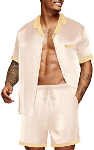 Ekouaer Men Silk Pajamas Set 2 Pieces Satin Pj Button Down Loungewear Sets by EKOUAER