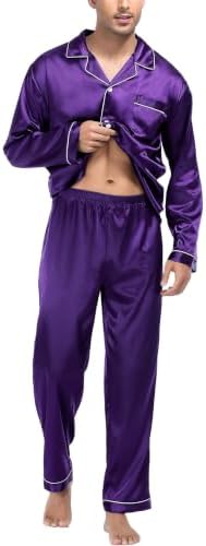 SWOMOG Mens Silk Satin Pajamas Set Long Sleeve Sleepwear Button-Down Pj Two-piece Loungewear with Long Pants S-XXL - Image 2
