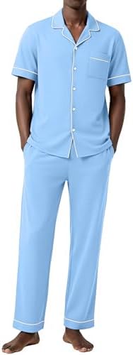 Ekouaer Men's Cotton Pajama Set Short Sleeve Button Down Sleepwear Pjs by EKOUAER