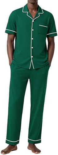 Ekouaer Men's Cotton Pajama Set Short Sleeve Button Down Sleepwear Pjs by EKOUAER