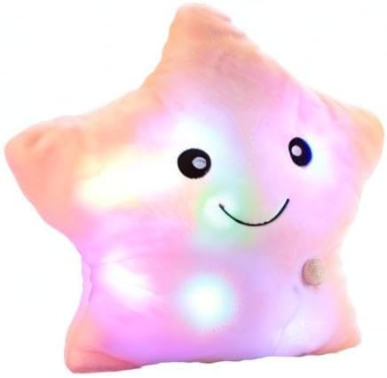 Creative Twinkle Star Shaped Plush Pillow, LED Night Light Glowing Cushions Stuffed Toys Gifts for Kids, Decoration (Pink)
