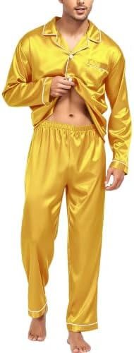 SWOMOG Mens Silk Satin Pajamas Set Long Sleeve Sleepwear Button-Down Pj Two-piece Loungewear with Long Pants S-XXL - Image 5