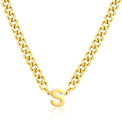 DuoDiner 18+2" Initial Necklace for Men Boys Gifts A-Z Cuban Link Chain by Duodiner