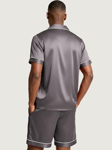Ekouaer Mens Silk Satin Pajamas Set Short Sleeve Button Up Lounge Pjs Set - Image 6