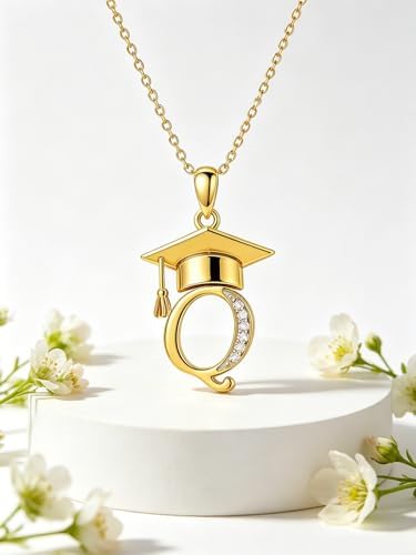 Graduation Gifts for Women, 18K Gold Graduation Initial Necklace A-Z, Inspiring Grad Pendant Necklace Present, College Seniors High School Graduations Jewelry Gifts - Image 4