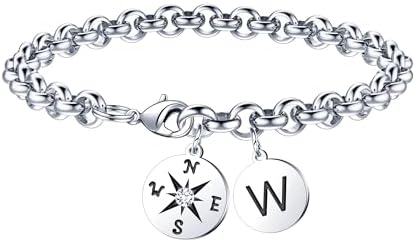 2026 Graduation Gift for Her - Compass Graduation Bracelet Class of 2026 Initial Charm Bracelet Inspirational Masters Degree Preschool High School College Graduation Gift for Her by JIAOGE